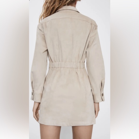NWOT | Zara Faux Suede Button Up Mini Dress - Tan - Medium - Picture 4 of 10